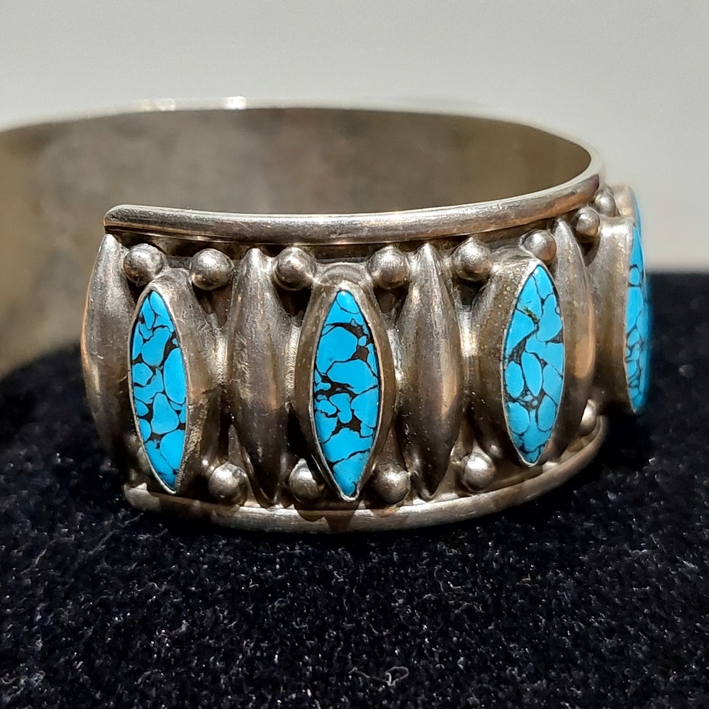 Vintage Mexico 925 Turquoise Cuff Bracelet - Picture 4 of 9